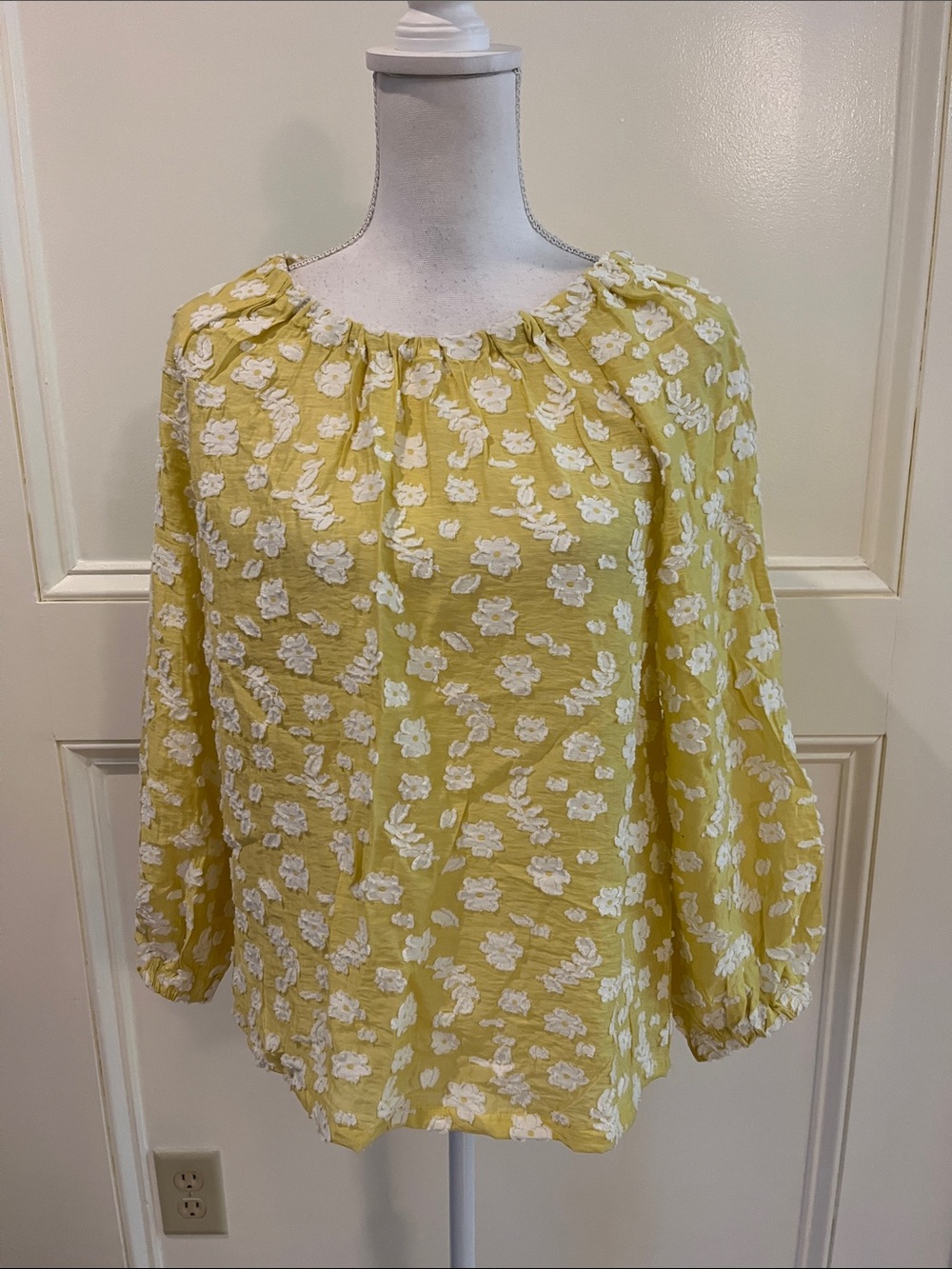 Ann Taylor Yellow Floral Textured Peasant Blouse